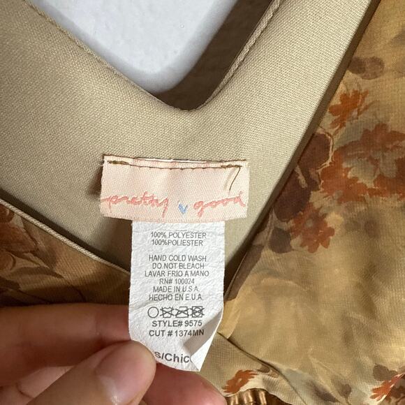 Vintage Y2K Floral Midi Dress Olive Brown V-Neck Sleeveless Cottagecore - Picture 3 of 4